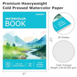 9x12 Watercolor Paper Pad, 140lb/300gsm Teal Watercolor Sketch Book