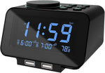 Digital Dual Alarm Clock Radio - 0-100% Dimmer with Weekday/Weekend Mode, 6 Sounds Adjustable Volume, FM Radio w/Sleep Timer, Snooze, 2 USB Charging Ports, Thermometer, Battery Backup