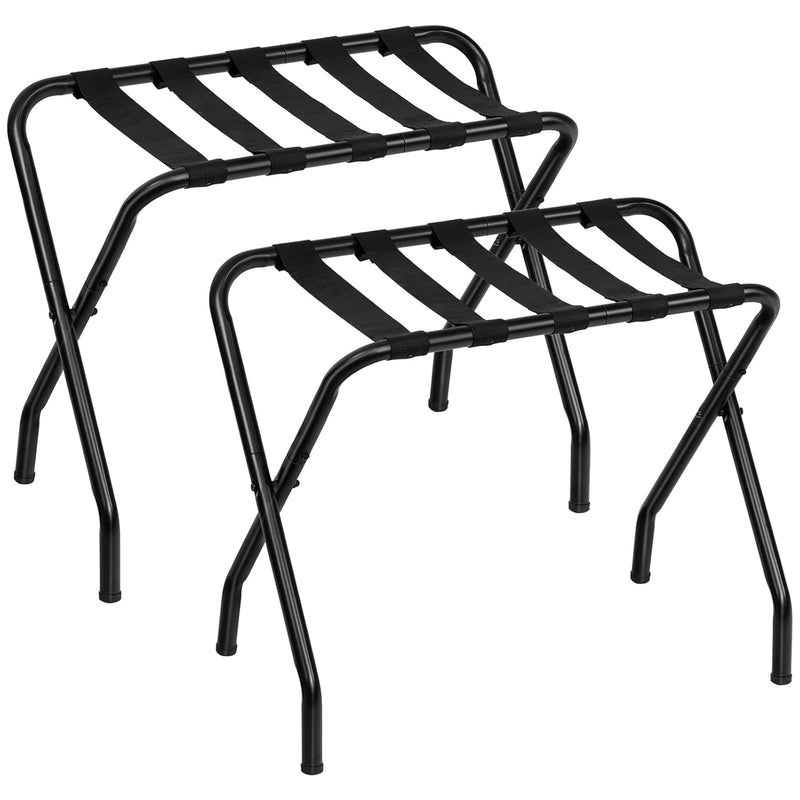 Folding Luggage Rack Pack Of 2, Metal Suitcase Stand With Nylon Straps, Holds Up