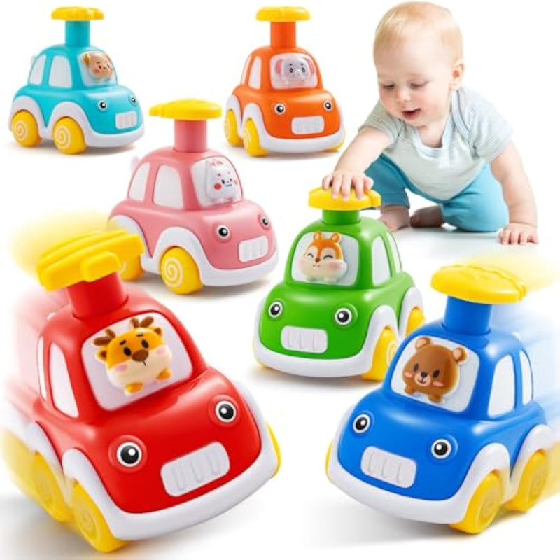 Press And Go Car Toys For Toddlers 1-3, 6 Pack Animal Baby Car Toys For 1 2 Year Old Boy, Push Go Friction Vehicle Toys For Infants 6-9-12-18 Months, One First Birthday Gifts For Boys Girls