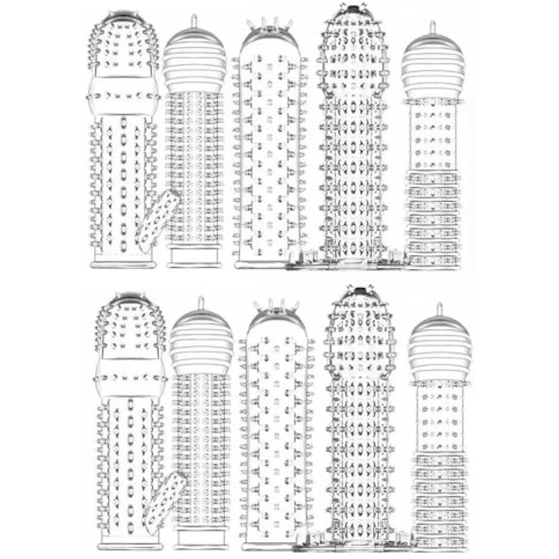 10 Pcs Silicone Penis Sleeves Reusable Condoms Cock Enlarger Extender Girth Transparent Penis Erection Sex Toy For Couple Men