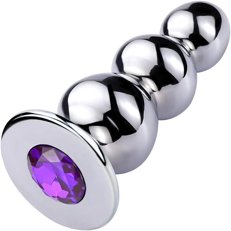 Anal Beads: Stainless Steel Butt Plug with 3 Big Balls and Purple Jewelry, Prostate Massage Anal Dilator for Men &amp; Women