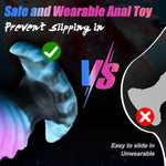 6" Large Butt Plug Anal Strecher Trainer, Silicone Huge Buttplug With T Base, Fantasy Anal Plug Prostate Massager, Wearable Tentacle Dildo With Knot, Rainbow Sex Toy For Men Women Couple