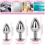 Butt Anal Plug Trainer Kits, 3Pcs Metal Butt Anal Plugs Massage Anal Trainer Toys For Couple Games, 3 Sizes With Pink Crystal Jewels