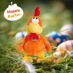 15" Electronic Squawking Chicken Toy, Easter Chicken Stuffed Animal Interactive Musical Walking Singing Waving Rooster Plush Toy With Bib Present For Kids Boys Girls Easter Thanksgiving Day