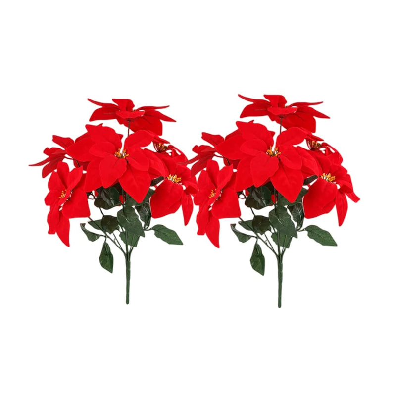 2- Bouquet Artificial Poinsettia Flowers 19 Inch Silk Bushes Christmas Flowers