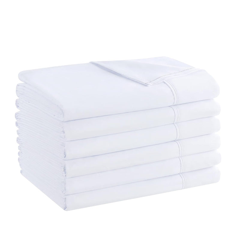 Arkwright Bulk Flat Microfiber Sheets - (6 Pack) Color-Coded Hem Threads Beddi