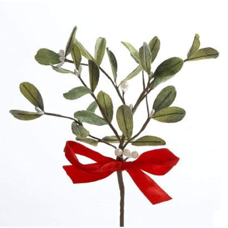 C3790 Artificial Mistletoe Pick With Red Bow