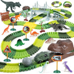 Dinosaur Race Track Toys For Kids - Birthday Gifts For Boys Ages 3 4 5 6 7, 280+ Pcs Flexible Car Track Set With 2 Vehicles, Build Your Own Dino Adventure