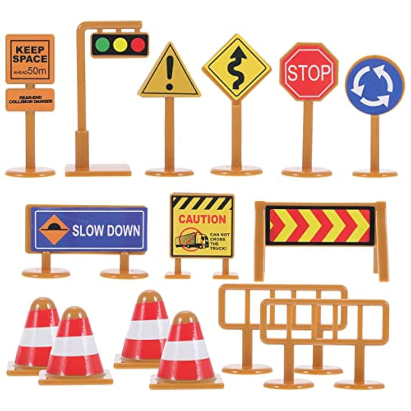 Kids Traffic Signs Playset: 30Pcs Street Traffic Cone Barricade Signs Crosswalk Signal Educational Mini Toys For Boys Girls, Ages 3+
