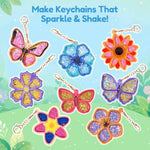 DIY Glitter Keychain Craft Kit for Kids, Butterfly Garden, 8 Charms