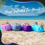 Inflatable Lounger | 210T Polyester Inflatable Chair | No-Pump Blow Up Couch | Camping Couch Air Sofa Bed W/ 450 Lbs. Cap., Pockets & Matching Bag | Use As Inflatable Couch For Adults & Kids