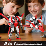 2 In 1 Transforming Mech Robot Building Sets, Mecha Robot City Toy Converts To Fighter Jet, For Adults Kids Boys Ages 6+(Red)