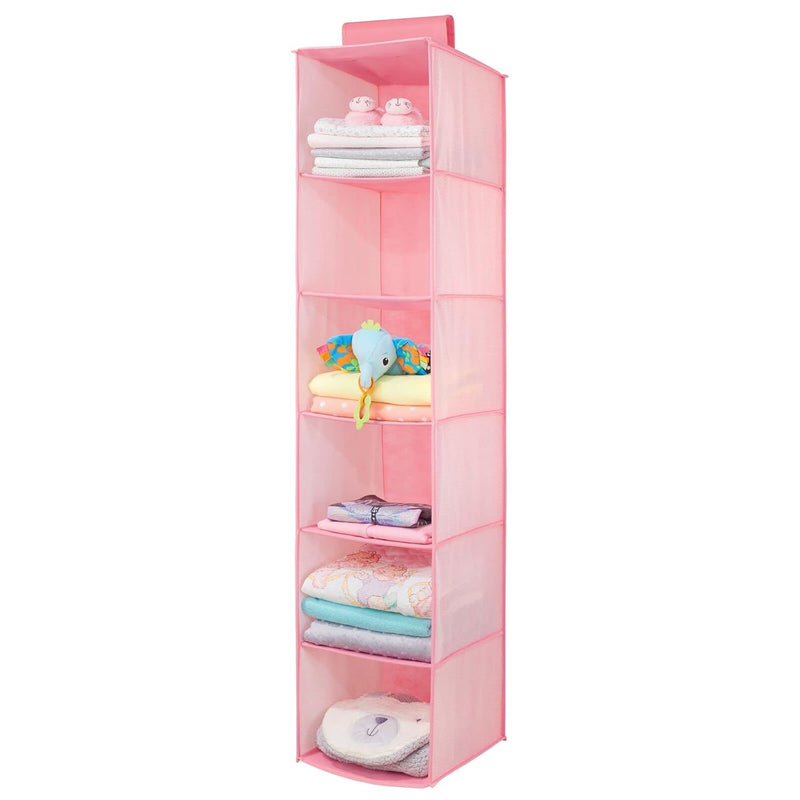 Mdesign Fabric Hanging Organizer - Over Closet Rod Storage With 6 Shelves For Ba
