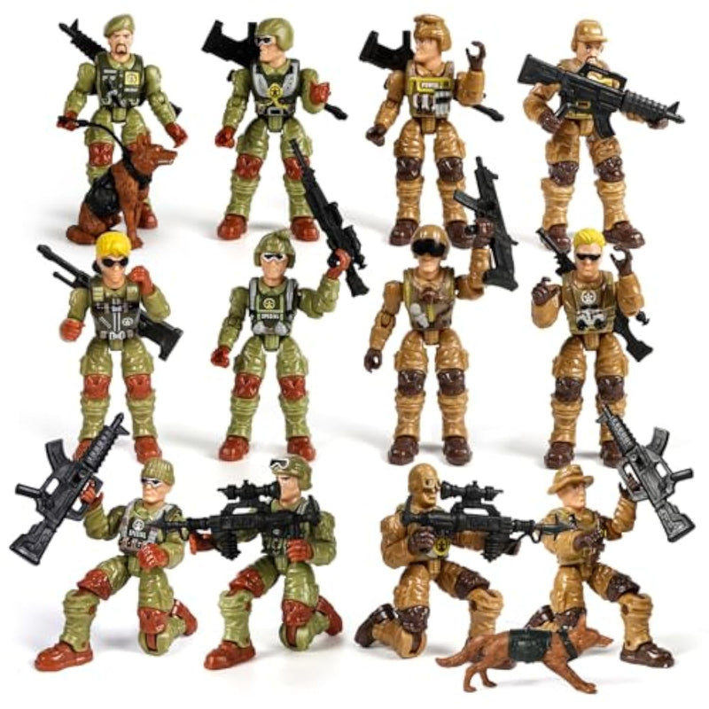 Army Men Action Figures With Weapons, Toy Soldiers For Boys, Plastic Army Toys For Boys 6-8, Birthday Gift For Military Collectors (6Pcs Green + 6Pcs Yellow)