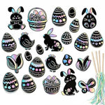 48 Count Easter Scratch Art Ornaments with 24 Sticks, Pastel Rainbow Set