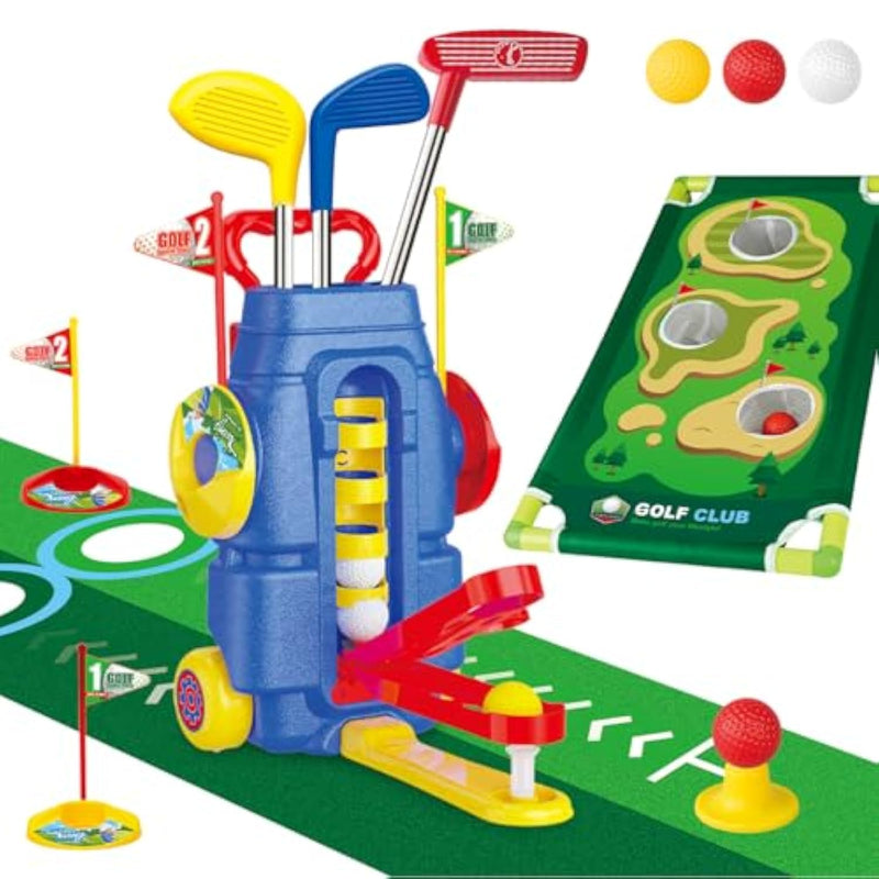 Toddler Golf Set For Boys Girls Age 3 4 5 6, Exclusive Foot-Pedal Design Auto-Reloads Balls, Upgraded Kids Golf Cart With 3 Clubs & 8 Balls, Indoor And Outdoor Golf Toys Birthday Gift