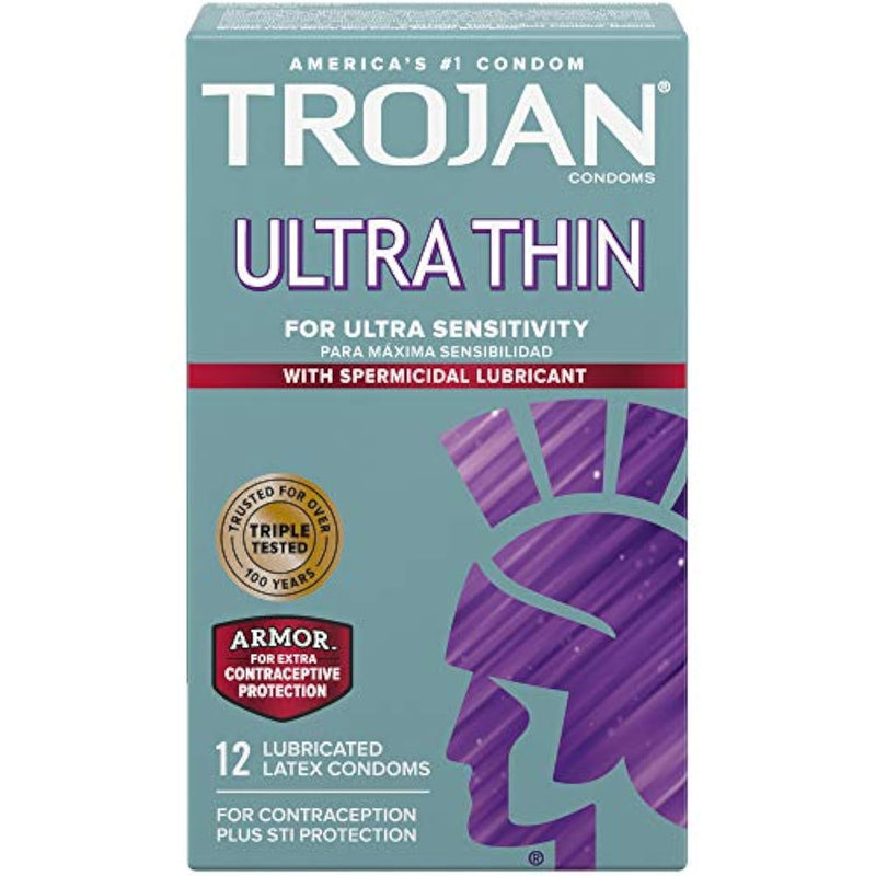 Trojan 12 Count Ultra Ribbed Stimulations and Ultra Thin Sensitivity Spermicidal Condoms