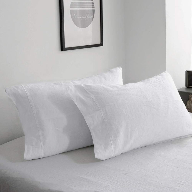 100% French Linen Pillowcase Queen Size-Set Of 2- Washed Solid Color Pillow Ca