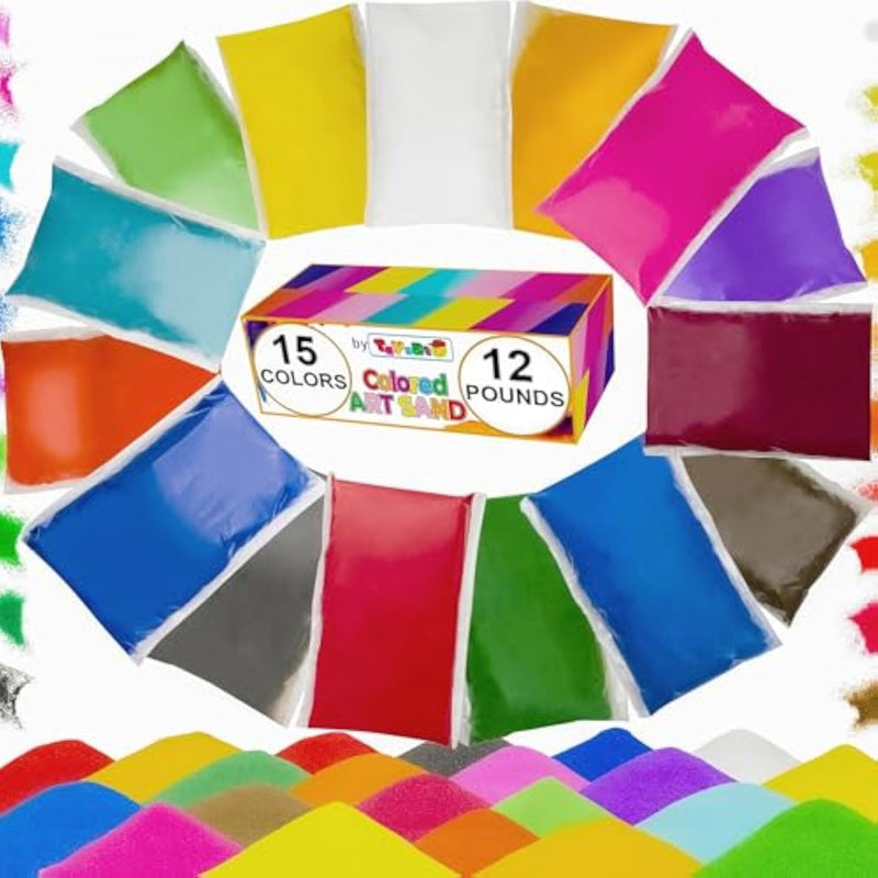 15 Color Sand Art Set, 12 lb Non-Toxic Craft Sand for Kids Ages 3+