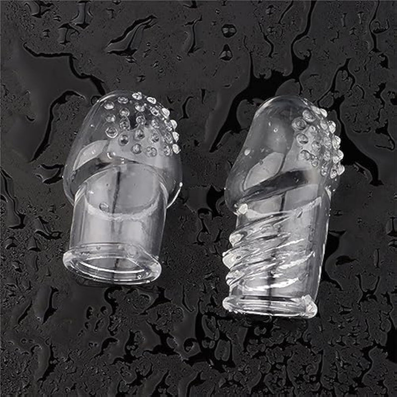 Two-Piece Transparent Extended Penis Condom With Massage Particles Threaded Penis Ring For Men Flirting Adult Sex Toys