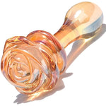 Glass Anal Plug Butt Plug Prostate Massager With Long Neck Rose Round Base And Gradual Head Fetish Bum Plug Anal Dilator Masturbation Sex Toy For Women Men, 5.35 X 1.37 Inch Golden