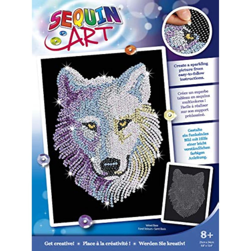 Winter Snow Wolf Sequin Art Kit for Kids & Adults Ages 8+, DIY Wall Picture