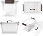 6-Pack Clear 7 Quart Storage Latch Box/Bins, Plastic Stackable Latching Box with Brown Handle and Lid, Multi-Purpose, 7 Litre