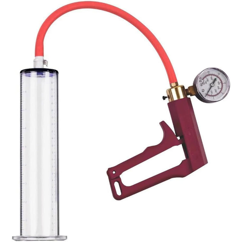 9"" X 2"" Penis Pump With Vacuum Gauge Red Handle, Vacuum Penis, Manual Penis Pump For Men, Enlargement, Penis Bigge Size