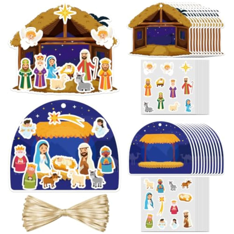 24 Sets Christmas Nativity Scene Craft Kit with Stickers & Suncatchers