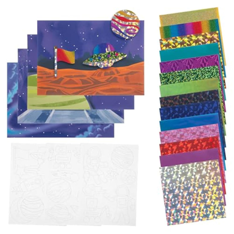 Space Foil Art Craft Kit for Kids, Mess-Free DIY Travel Activity Set