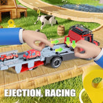 Versatile Transforming Truck With Race Tracks For Kids Ages 3-7 - Foldable Car Toy With Dual Launchers, 6 Cars, And Sounds, Ideal Gift For Boys And Girls Red
