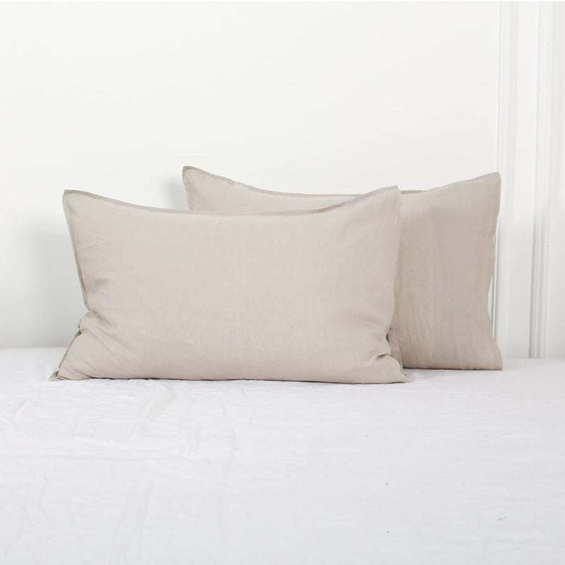 100% Linen Pillowcases 1 Pair Basic Style Envelope Overlap Closure French Natu