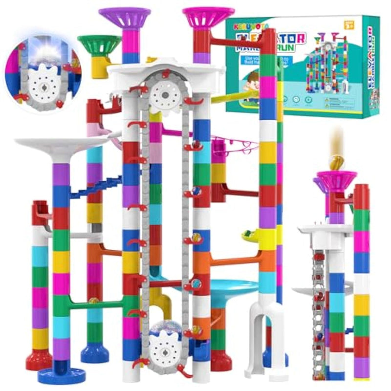 Big Motorized Marble Run - Construction Building Blocks Toys 220Pcs Marble Race Track With Elevator,Educational Stem Game Christmas Birthday Gifts For Kids 3-5 4-8 8-12 (B-Colorful)