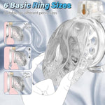 Male Chastity Cage - Soft Lightweight Penis Cage With Realistic Vagina Clitoris & 6 Sizes Rings, Comfortable Cock Bondage Chastity Device Bdsm Sex Toys For Men (Transparent, Medium)
