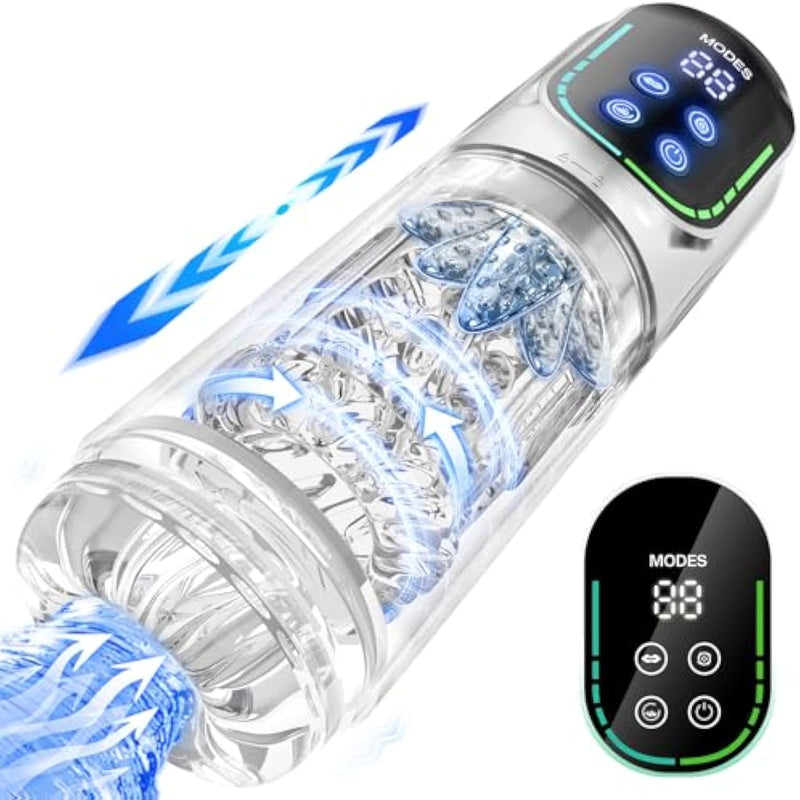 Male Masturbator Sex Machine, Mens Vibrator Male Sex Toys For Men 4D Pocket Pussies Pumps & Enlargers With 12S Pump & 7 Thrusting Rotating Vibrating Sucking Licking Lcd Display, Sliver 2024