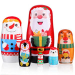6Pcs Christmas Nesting Dolls Wooden Handmade Matryoshka Dolls For Children Cute Cartoon Russian Nesting For Snowman Santa Claus Theme Christmas