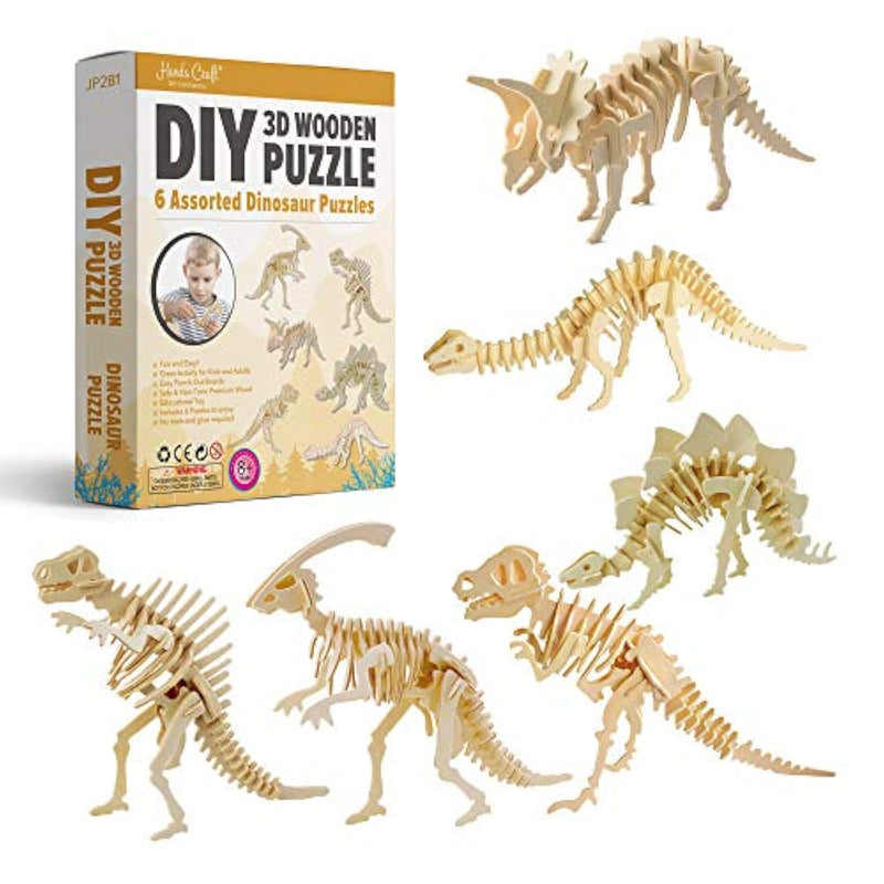 Diy 3D Wooden Puzzle – 6 Assorted Dinosaur Bundle Pack Set Brain Teaser Puzzles Educational Stem Toy Adults And Kids To Build Safe And Non-Toxic Easy Punch Out Premium Wood Jp2B1