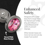 Jewel Butt Plug Beginner 4 Piece Set - Extra Small, Small, Medium, Large - Wide Base Prevents Slippage - Metal Anal Sex Adult Toy For Men & Women - Gunmetal Silver & Pink - Circle Shaped Charm