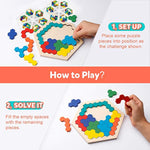 Wooden Hexagon Puzzle For Kid Adults - Shape Pattern Block Tangram Brain Teaser Toy Geometry Logic Iq Game Stem Montessori Educational Gift For All Ages Challenge