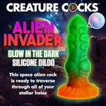 Alien Invader Alien Glow-In-The-Dark Silicone Dildo For Men, Women, & Couples. Fantasy Dildo, Harness Compatible. Strong Suction Cup Base. 1 Piece, Pink, Purple, Orange, Blue.