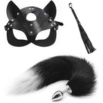 Fox Mask Plush Tail Anal Plug Metal Anus Bead Half Cat Mask Sexy Adult Whip Stimulator Sex Toys For Women Fetish Restraint