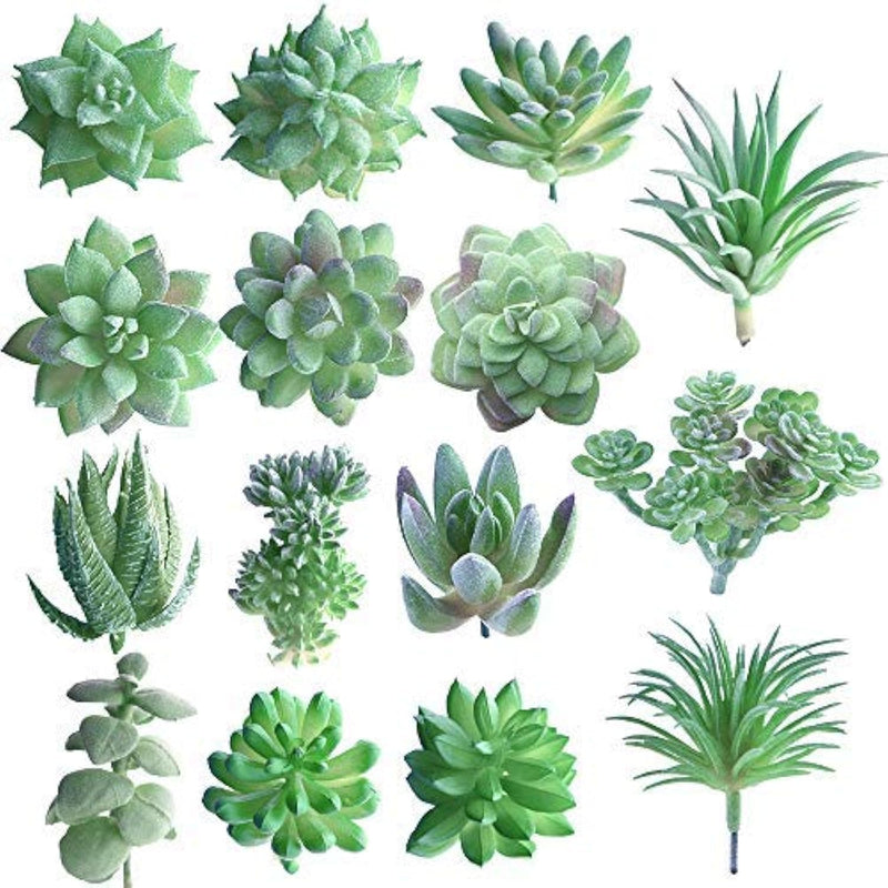 15 Pcs Artificial Succulent Plants Green Unpotted Faux Flower Succulents Mini