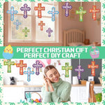 24 Sets Easter Cross Craft Kits, Christian Tissue Paper DIY Ornaments for Kids