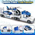 Kids Toys For 3 4 5 6 7 8 Years Old Boys, 27" Police Truck Toy With Racing Car And Helicopter, Toddler Friction Powered Truck Vehicle Toy With Lights, Sounds For Boys Girls Christmas Birthday Gifts