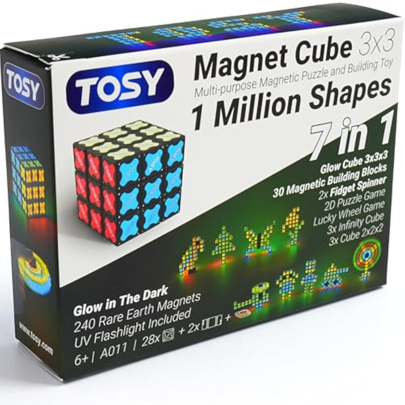 Magnet Cube 3X3 - 30 Blocks, 240 Magnets, Multipurpose: Creative Building Blocks, Transformable Fidget Spinner, Puzzle/Infinity Cube, Christmas Stocking Stuffers Gift For Kids, Glowing Stem Toy
