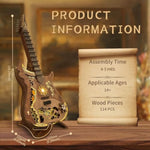 3D Wooden Guitar Mechanical Model Kit for Adults, DIY Gear Puzzle & Craft Set