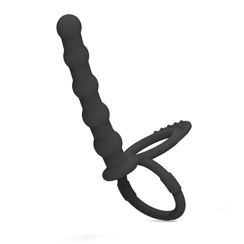Silicone Penis Ring With Anal Dildo, 2 In 1 Wearable Cock Ring With Anal Beads Enhances Erection Delay Ejaculation Anal Stimulation Double Pleasure Adult Sex Toys For Men