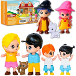Toy Family People Figures Playset – Dollhouse Figurine Set With Wizard Guests For Imaginative Doll House Play - Features Parents, Kids, Pets & Two Wizards | Pretend Play Storytelling Toy For Kids