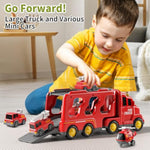 Truck Toys For 3 4 5 6 Years Old Boys, Toddler Car Toys For Toddler Boys Ages 3-5, Fire Toys Car Carrier Vehicle Toy Set, Kids Toys Truck Set For Age 3-9